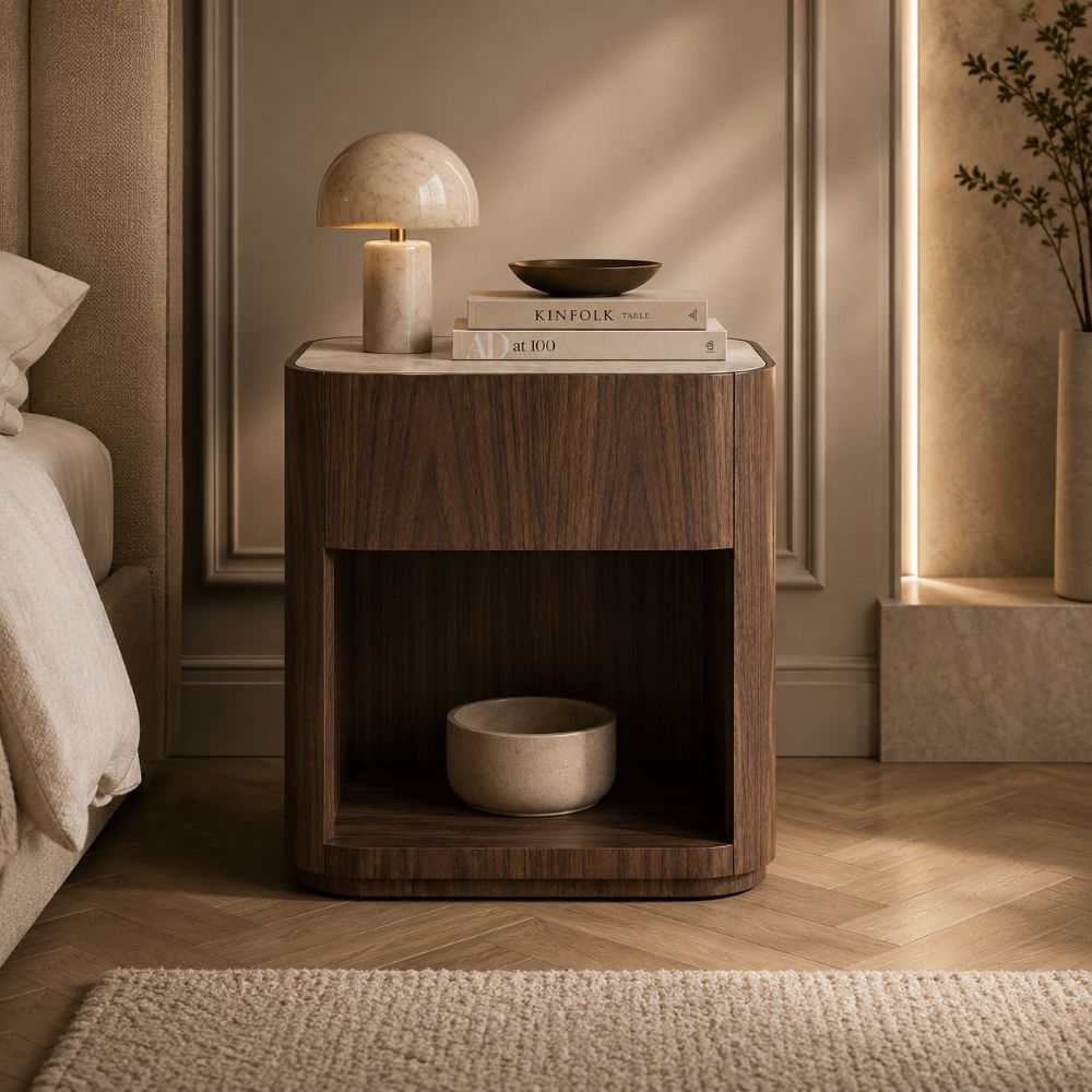 Curved Walnut Nightstand
